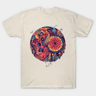 Retro Triad Skull and Dreamcatcher Circle T-Shirt